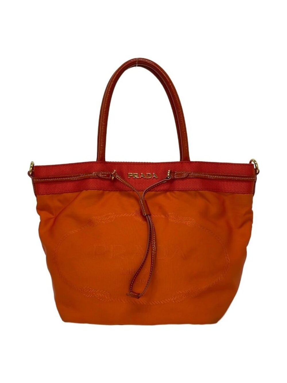 Prada Tote Bag Logo Jacquard Orange Leather